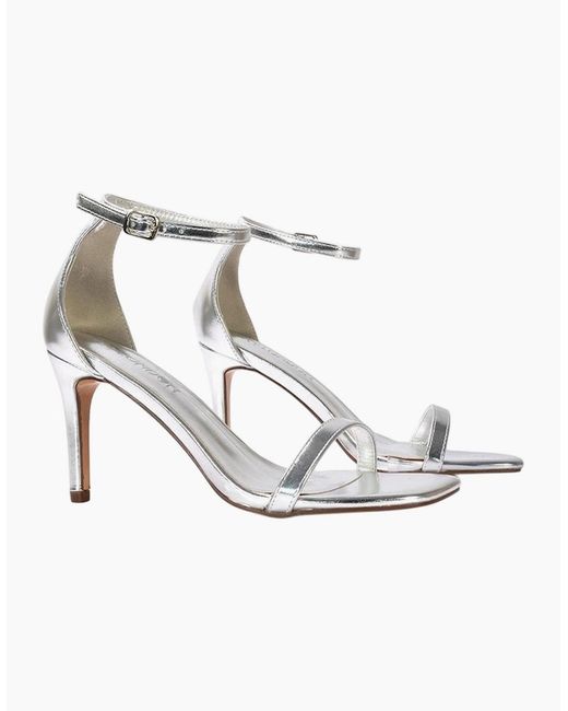 XY London White Ladies Emma Metallic Square Toe High Stiletto Heel Sandals