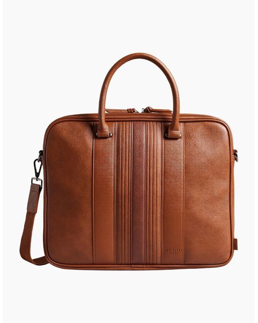 Ted Baker Brown Never Striped Pu Document Bag for men