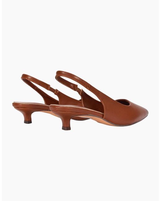 XY London Brown Ladies Leila Sling Back Low Kitten Heel Court Shoes