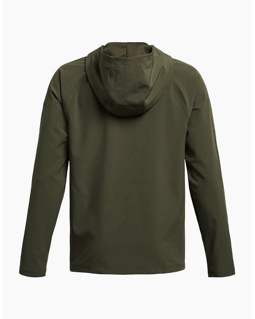 Under Armour Green Solid Patterned Hooded Full Zipper Fleece Jacket