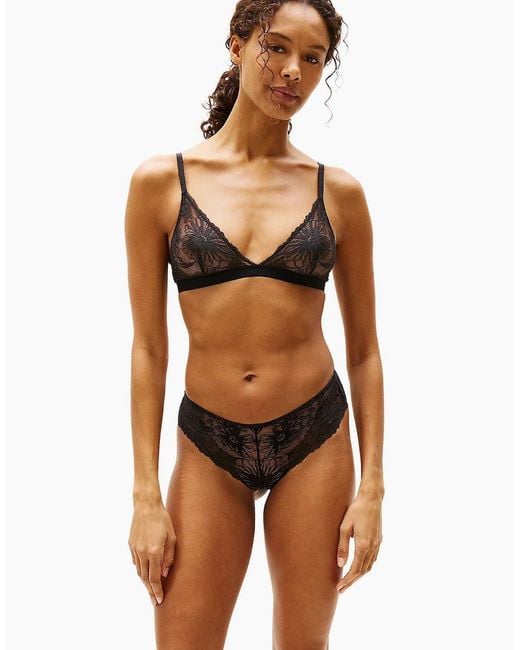 Tommy Hilfiger Black Floral Lace Triangle Bra