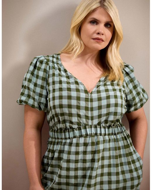 Live Unlimited London Green Gingham Puff Sleeve Midaxi Dress