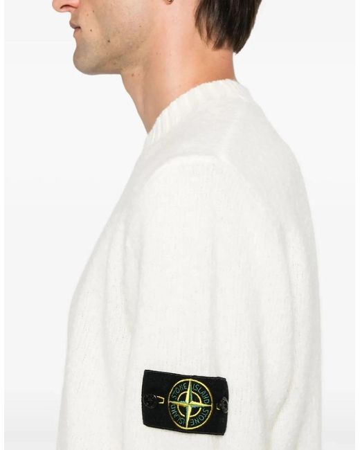 Stone Island White S00N2 Crewneck Sweater for men