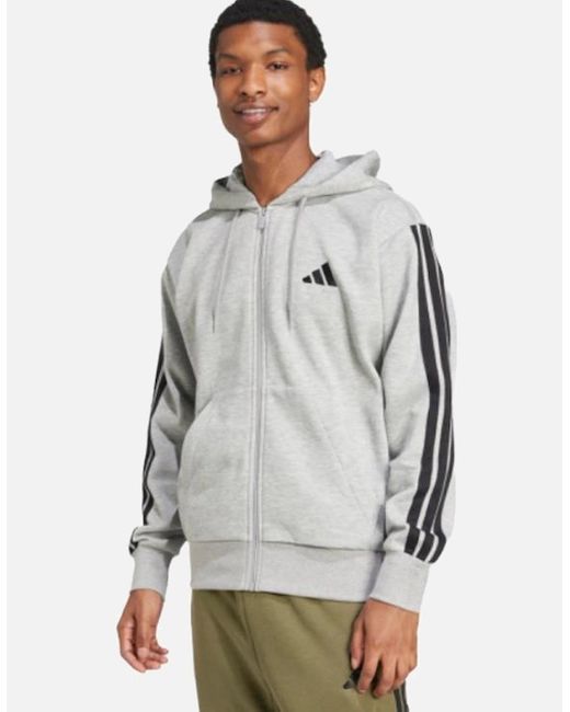 Adidas Gray 3 Stripes Essentials Eqt Zip Hoodie for men