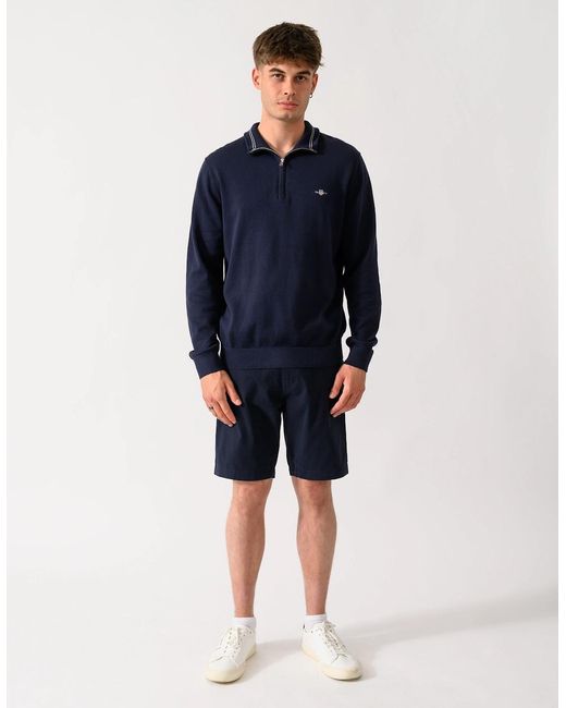 Gant Blue Classic Cotton Shield Logo Half Zip Jumper for men