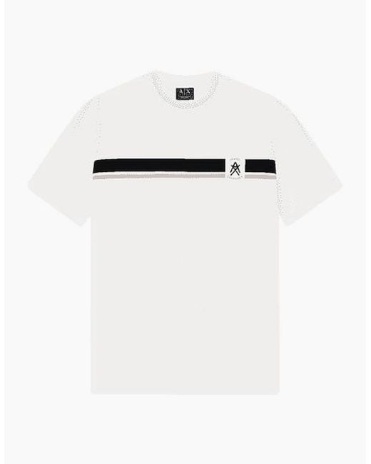 ARMANI EXCHANGE White Slim Fit Stripe Logo T-Shirt for men
