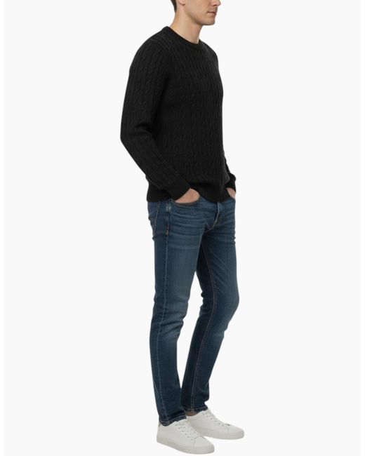 Firetrap Black Cable Knit Sweatshirt Chunky Crew Neck Pullover Cotton Winter Warm Jumper for men