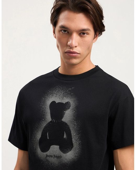 Palm Angels Black Spray Bear Regular Tee for men