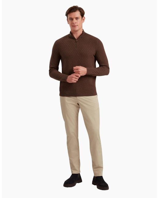 Ted Baker Brown Kurnle T Stitch Knitted Half Zip Sweater for men