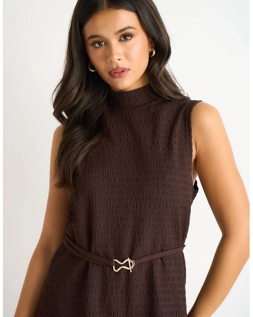 Gini London Brown Chocolate Textured Belted Sleeveless Jersey Tabard Top