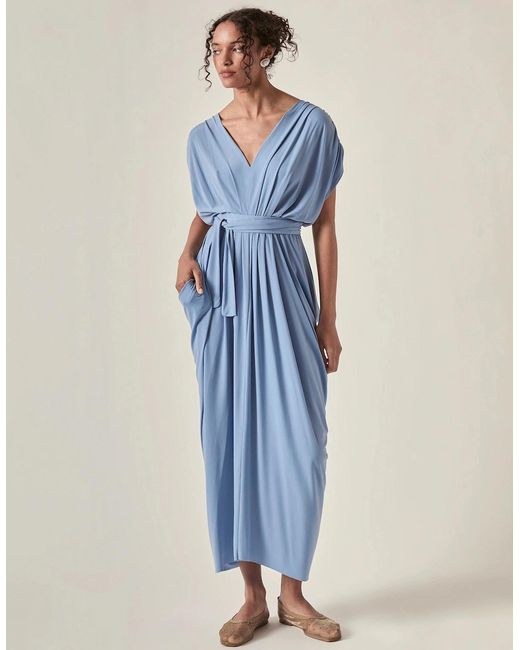 James Lakeland Blue Draped Open-Back Midi Dress – Powder
