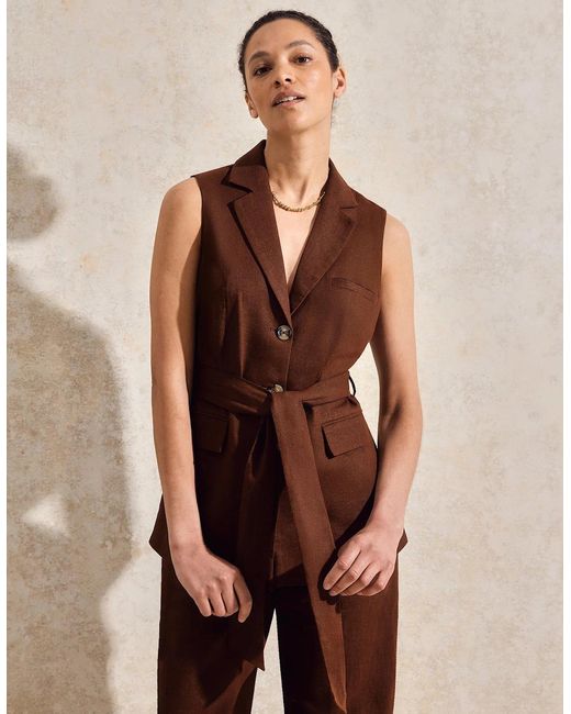 Ro&zo Brown Chocolate Linen-Blend Waistcoat