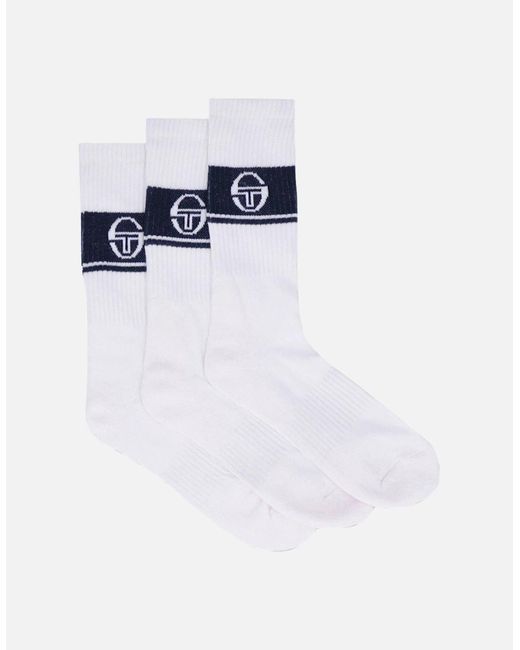 Sergio Tacchini White Koos 3 Pack Sport Crew Socks/Maritime for men