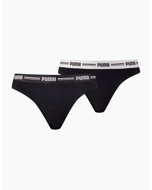 PUMA Black 2-Pack Striped Logo Mid-Rise Strings