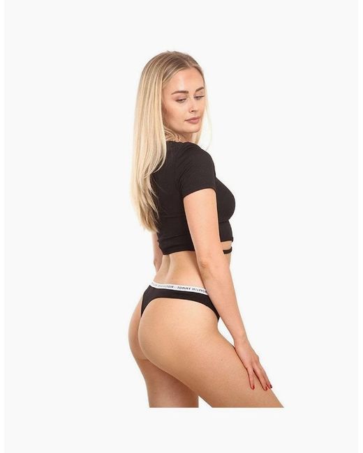 Tommy Hilfiger Black 3-Pack Logo Waistband Thongs