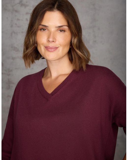Live Unlimited London Purple Burgundy V Neck Jumper