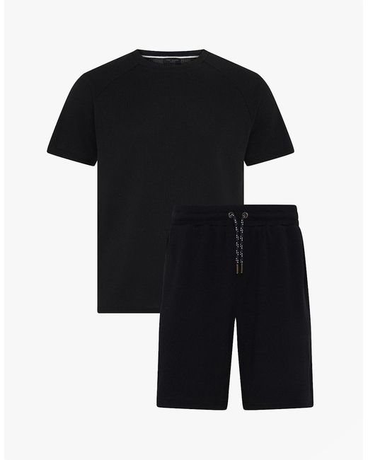 Ted Baker Black Waffle Loungewear Set for men