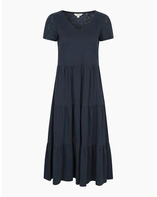 Mountain Warehouse Blue Ladies Malaga Tiered Broderie Sleeve Dress