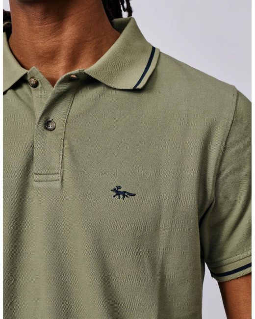 aubi Green Eden Tipped Pique Polo for men