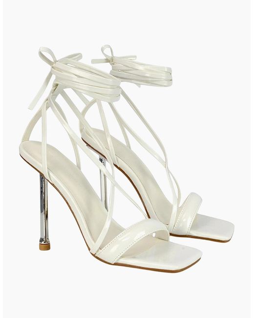 XY London White Ladies Rayne Strappy Square High Heels
