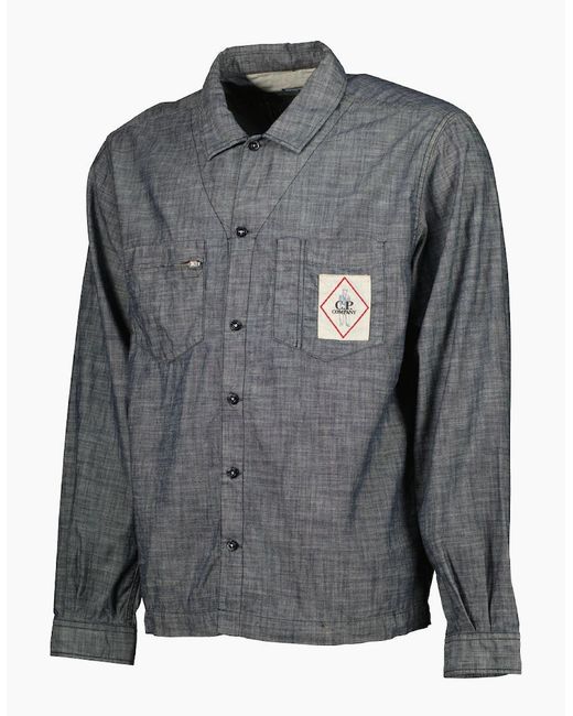 C P Company Gray Chambray Logo Patch Shirt for men