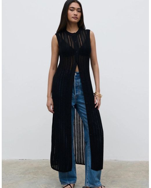Pretty Lavish Blue Helen Longline Open Knit Cardigan