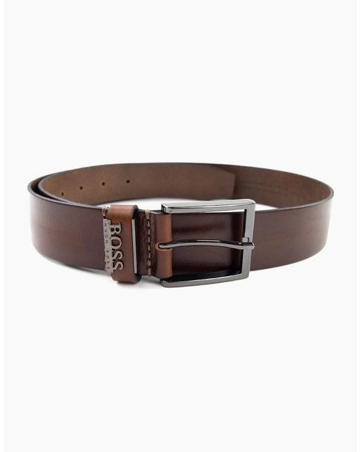 Boss Brown Senol Leather Belt With Metal Logo for men