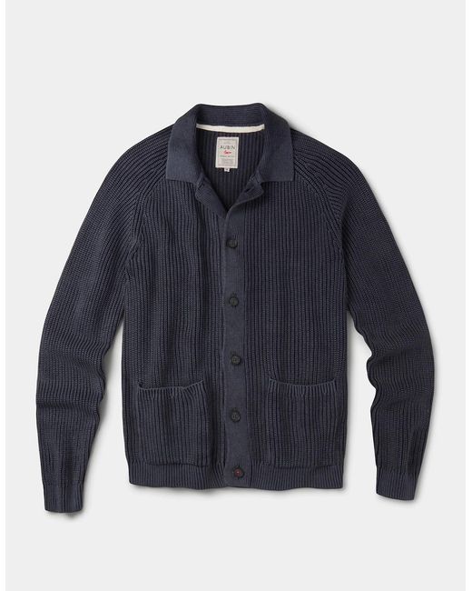aubi Blue Martin Cotton Collared Cardigan for men