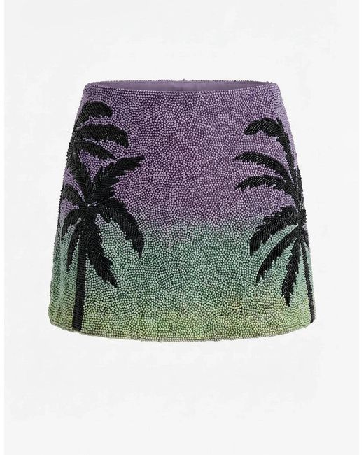 Oceanus Gray Palm Dusk Beaded Mini Skirt Palm Tree