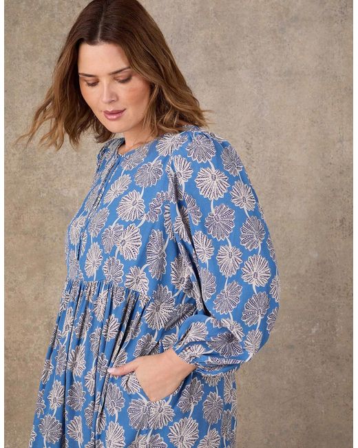 Live Unlimited London Blue Petite Floral Print Tie Neck Midaxi Dress
