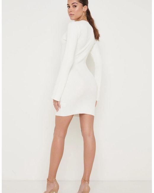 Pretty Lavish White Laurel Long Sleeve Knit Mini Dress