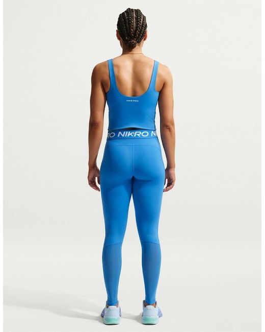 Nike Blue Pro Mid Rise Mesh Panelled Leggings