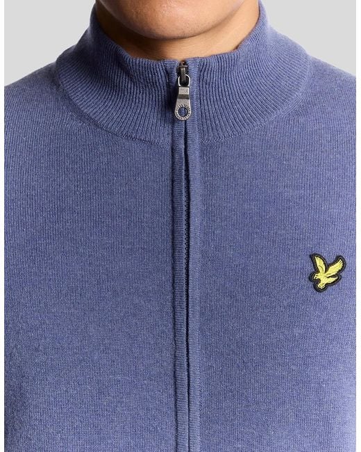 Lyle & Scott Blue Lambswool Blend Zip Cardigan for men