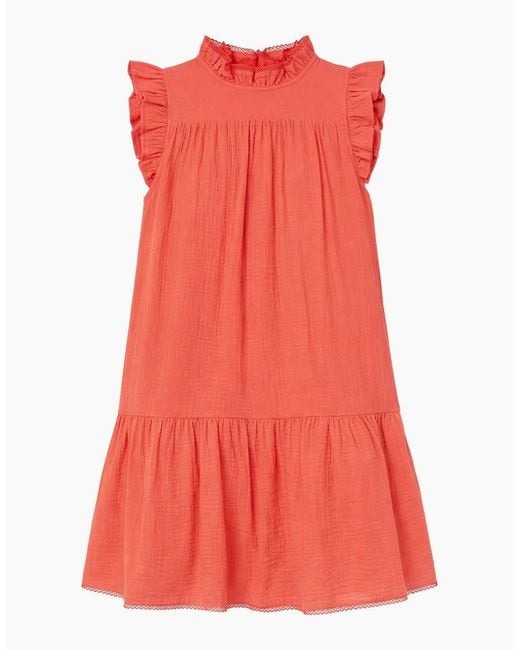 Ro&zo Red Petite Coral Cheesecloth Frill Neck Mini Dress