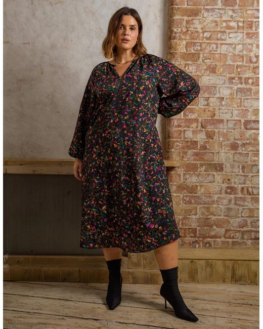 Live Unlimited London Multicolor Colour Ditsy Midi Dress