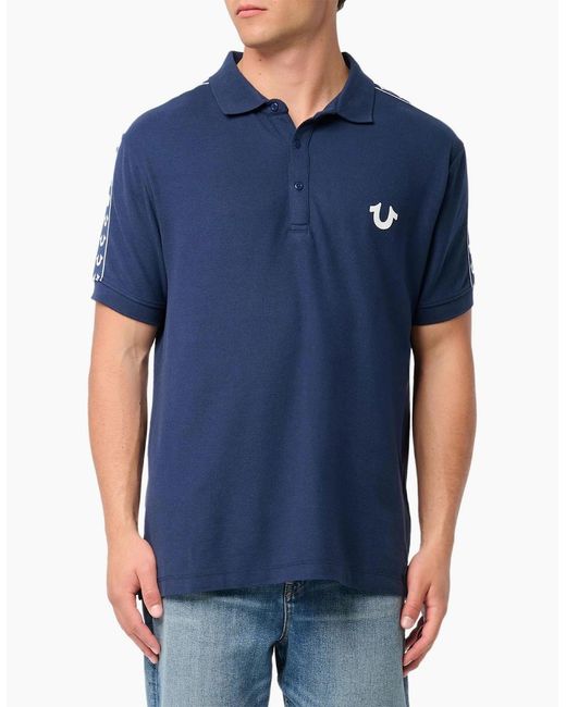 True Religion Blue Polo Shirt Relaxed Fit Ss Damask Velour Pique Polo Shirts for men