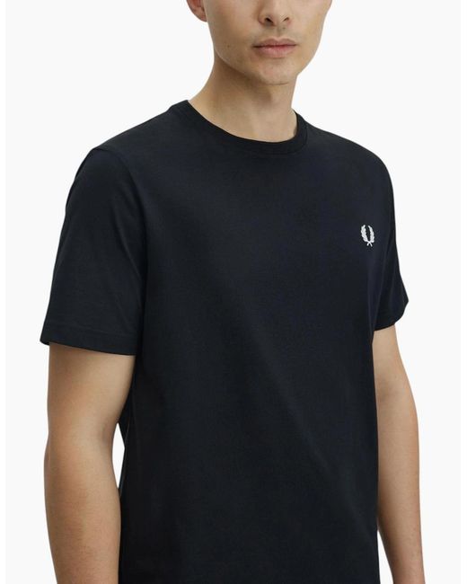 Fred Perry Black T Shirt Ringer Crew Neck Short Sleeve Summer Tee for men