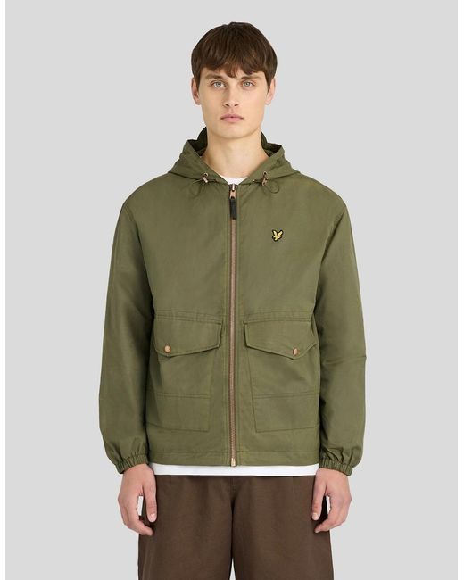 Lyle & Scott Green Waxed Hooded Utility Jacket for men