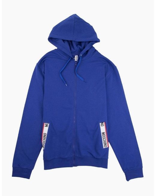 Moschino Blue Underwear Pocket Tape Logo Hoody for men