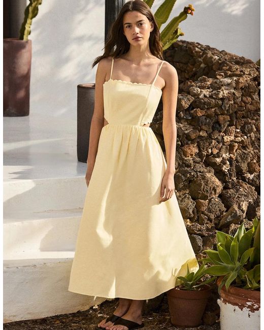 Ro&zo White Buttermilk Linen-Blend Scalloped Cut-Out Dress