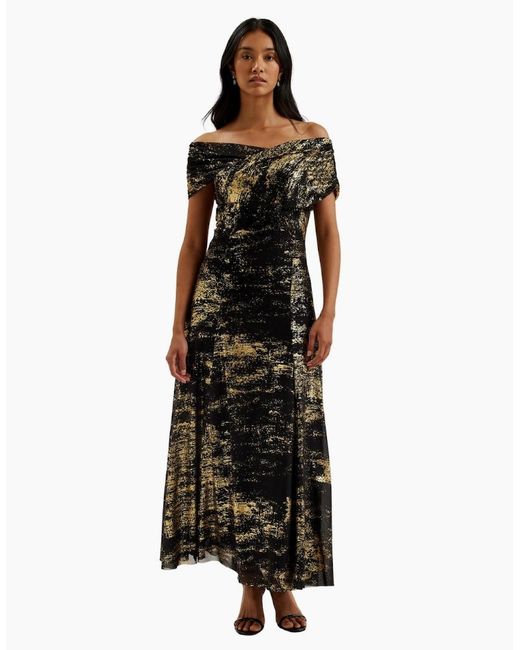 Ted Baker Black Serinha Bardot Foil Printed Midi Dress