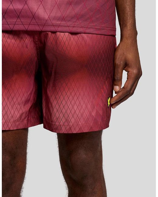 Lyle & Scott Red Monogram Geometric Swim Shorts for men