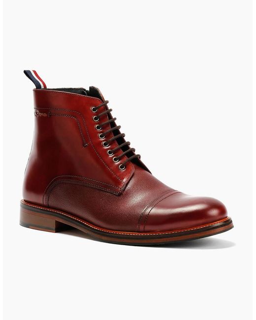 Ben Sherman Red Harrington Brush Off Leather Burgundy Boots