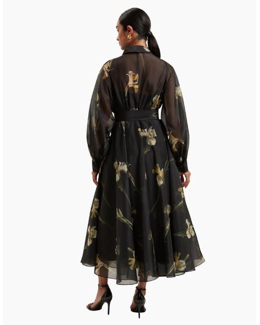 Ted Baker Black Liorra Printed Organza Belted Midi Dress