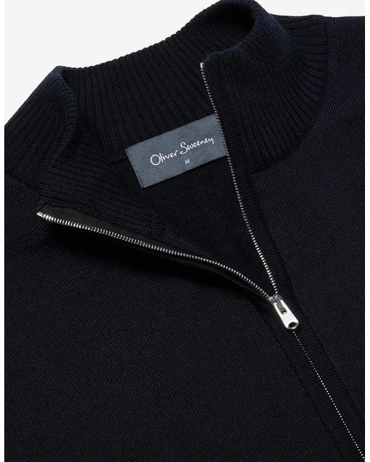 Oliver Sweeney Blue Merino Wool Blend Zip Through Jumper for men