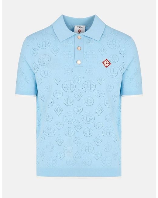 Casablanca Blue Pointelle Polo Shirt for men