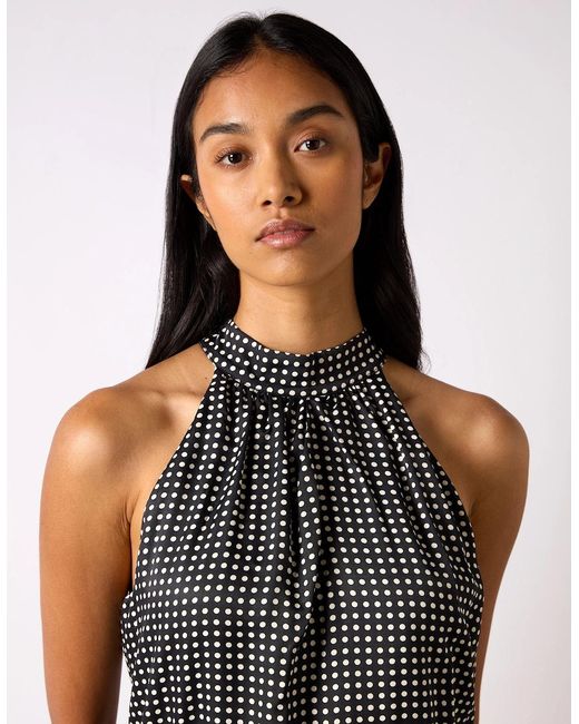 Ro&zo Blue Mono Polka Dot Print Satin Bodysuit