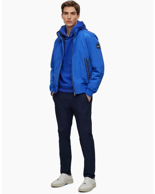 Boss Blue Hooded Neck Raglan Sleeve Sweatshirt for men