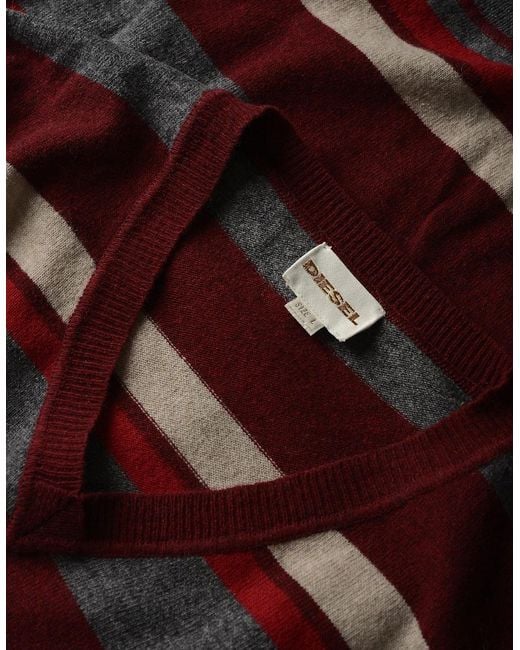 DIESEL Red Striped V-Neck Jumper for men