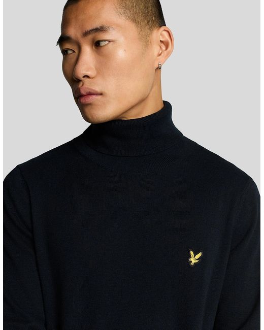 Lyle & Scott Blue Cotton Merino Turtleneck Jumper for men